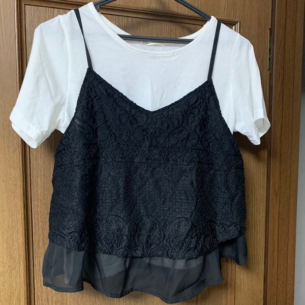 ビスチェ Tシャツセット ビスチェ肩紐調節可能 キャミソール 黒 Mサイズ