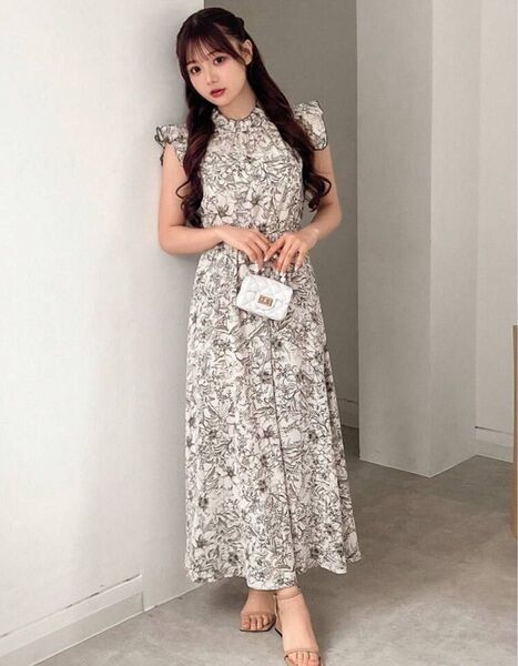 ワンピース 花柄 ホワイト GRL ノースリーブ カットソーワンピース