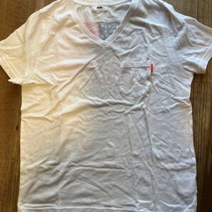 NEWS VネックTシャツ アメリカ国旗プリント ホワイト