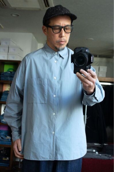 Still by hand ピーチ起毛コットンツイルシャツ