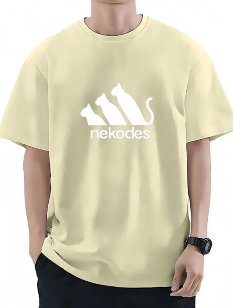 猫ロゴおもしろTシャツ nekodes 大きいサイズ アプリコットイエロー