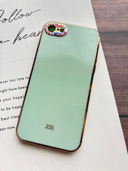 iPhone7/8/SE2/SE3 ミントグリーン キラキラ ストーン シンプル スマホケース 新品 送料込み