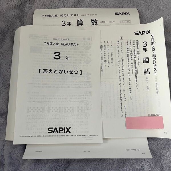 SAPIX 3年 7月度組分テスト サピックス コピー