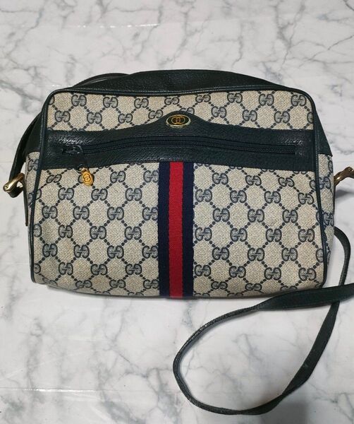 GUCCI オールドグッチ グッチ ヴィンテージGG レザー 本革 ミニ ショルダーバッグ ポジェット ネイビー