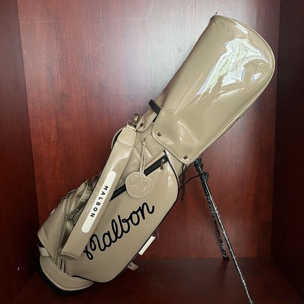 マルボンゴルフ Malbon golfキャディバッグ ゴルフバッグ エナメル ベージュ