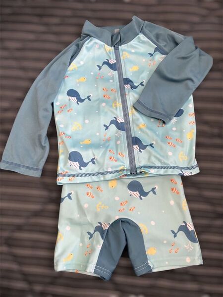 水着 ラッシュガード 長袖 キッズ プール 男の子 青 90cm クジラ柄
