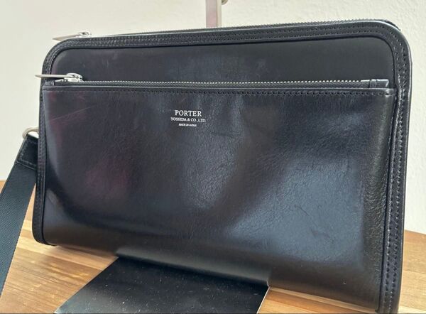 【美品】PORTER ポーター クラッチバッグ セカンドバッグ レザー 黒