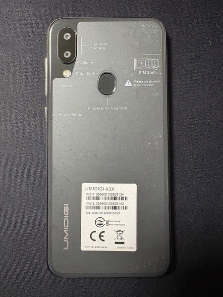 UMIDIGI A3X SIMフリースマートフォン Android10 HD+ 5.7インチ 指紋認証 技適認証済 au不可 中古