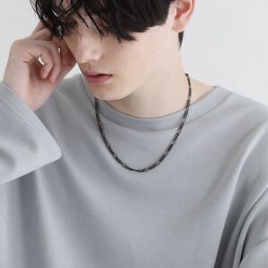 【MADE IN JAPAN】 T字バーチェーン セミロング シルバー ブラック ネックレス