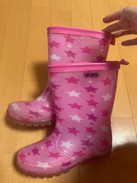 女の子 長靴 レインブーツ ピンク 星柄 19cm