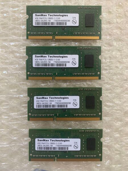 SanMaxノートパソコン DDR3メモリー 4GB 1R×8 PC3L-12800S-11-12-B3 4個セット 合計16GB