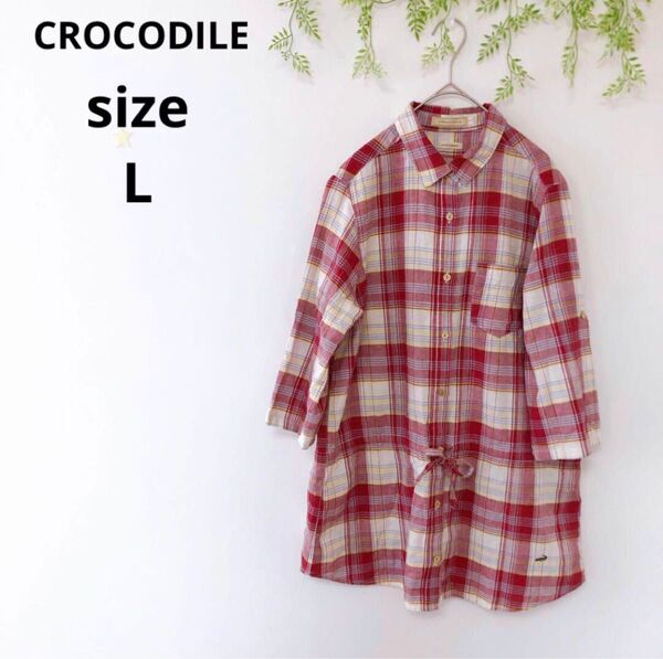 【CROCODILE】クロコダイル シャツワンピースチェック チュニック リネン混