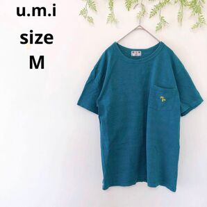 【u.m.i】レディース Tシャツ 半袖 カットソー グリーン ポケット刺繍
