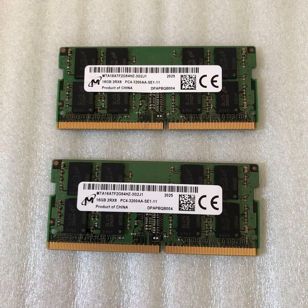 2枚 16Gb DDR4 3200 MICRON ノート用メモリ PC4-3200