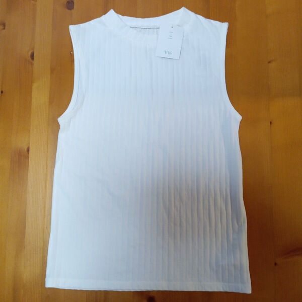 ViS リブ ノースリーブカットソー タンクトップ Tシャツ オフホワイトフリー 夏 冷房対策