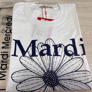 新品 マルディメクルディ Mardi Mercredi 花柄Tシャツ 半袖 ホワイト × 紺色