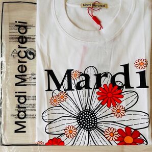 新品 マルディメクルディ Mardi Mercredi 花柄Tシャツ 半袖 ホワイト × ブラック