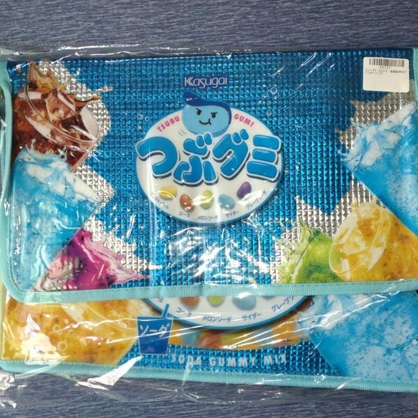 つぶグミ 保温保冷BIGグリッターバッグ ソーダ ブルー お菓子柄 トートバッグ レジカゴバッグ マザーバッグ 収納ボックス