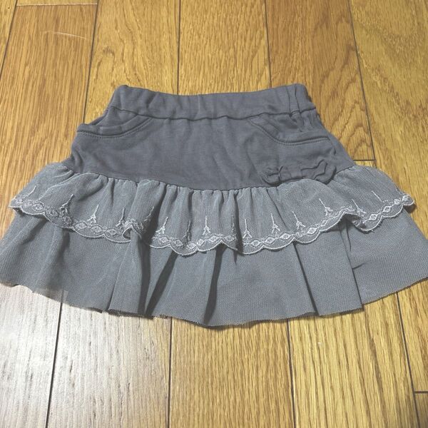 【美品】べべ 90cm チュールスカート フリル 子供服 bebe グレー