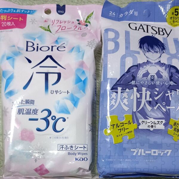 ギャツビー 爽快シャワーペーパー カラダ用 24枚入り・ビオレ 大判冷シート リフレッシュフローラルの香り 20枚入