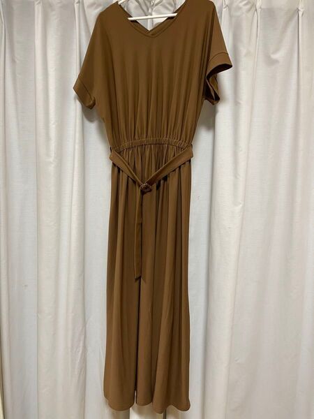 INGNI イング ワンピース ロング丈 ノースリーブ M ロング マキシ丈 Vネック 半袖 ブラウン