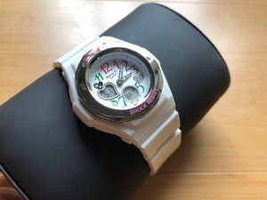 AK65 美品程度 CASIO カシオ Baby-G アナデジ BGA-101 5070 SSベゼル ハートラメデザイン ホワイト 純正ラバーベルト 腕時計