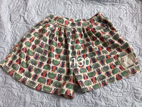 キュロット 130 半ズボン 短パン ズボン 梟 ふくろう 鳥 木 ポケット ショートパンツ キュロットスカート