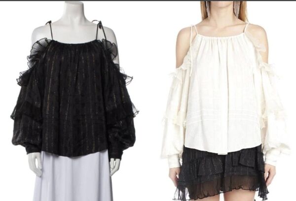 新品Isabel Marant イザベルマラン Margo シルク フリル ストライプ 花柄 オフショルダー ブラウス 38