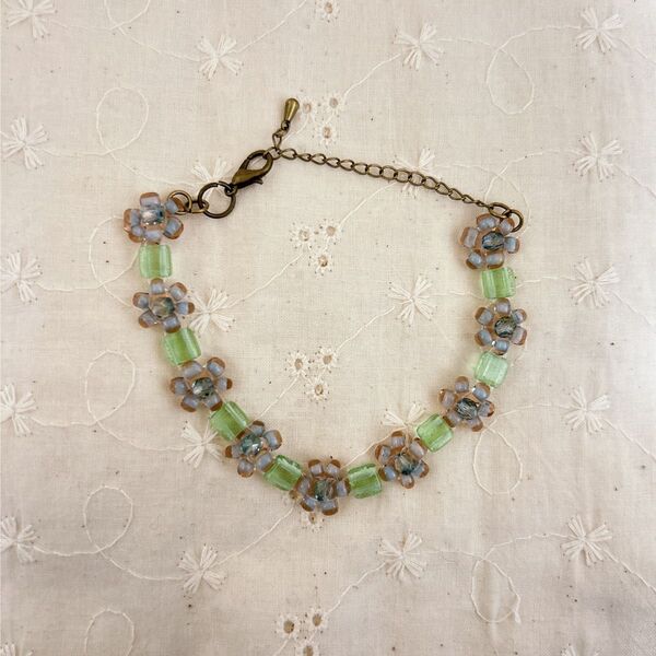 ブレスレット アクセサリー ハンドメイド ビーズ グリーン ピンク アンティーク レトロ handmade beads