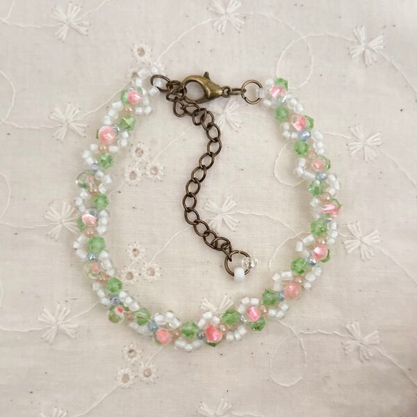 ブレスレット アクセサリー ハンドメイド メロン ビーズ beads handmade 緑 ピンク