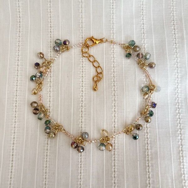 ビーズ ハンドメイド アクセサリー ブレスレット ビーズブレスレット 水色 blue handmade beads ゴールド