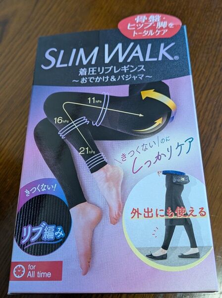スリムウォーク着圧 リブレギンス S〜Mブラック