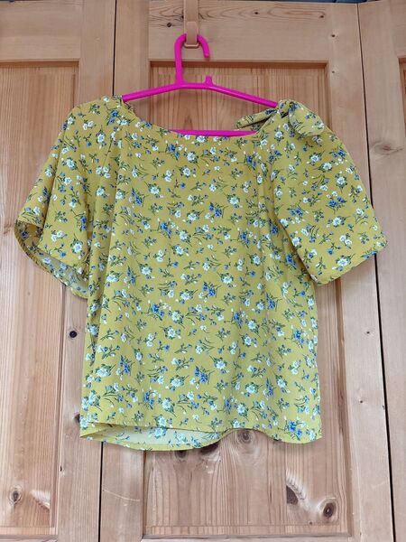カットソー 花柄 半袖 トップス シフォンブラウス イエロー