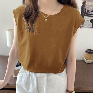 トップス Tシャツ ノースリーブ シンプル キャラメルブラウン