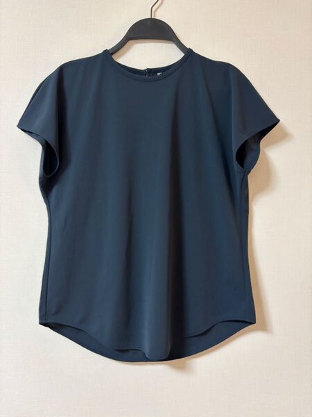 UNIQLO クレープジャージーフレンチスリーブTシャツ ネイビー S