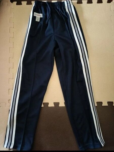 クーポン 美品 ジャージ 長ズボン 体操服 体操着 ネイビー 紺 スクール 学校 小学生 150 サイドライン入 男の子女の子