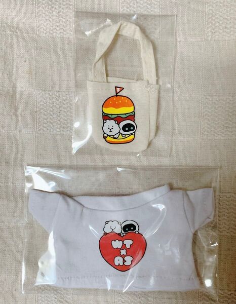 BTS Jin ジン Wootteo x RJ Tシャツ ぬい服 ぬいぐるみ服 15cm ミニトートバッグ WT×RJシリーズ