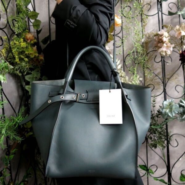 ●超美品●CELINE セリーヌ●ビッグバッグスモール●レザー 本革●2ハンドル ハンド バッグ●グレー系●旧ロゴ