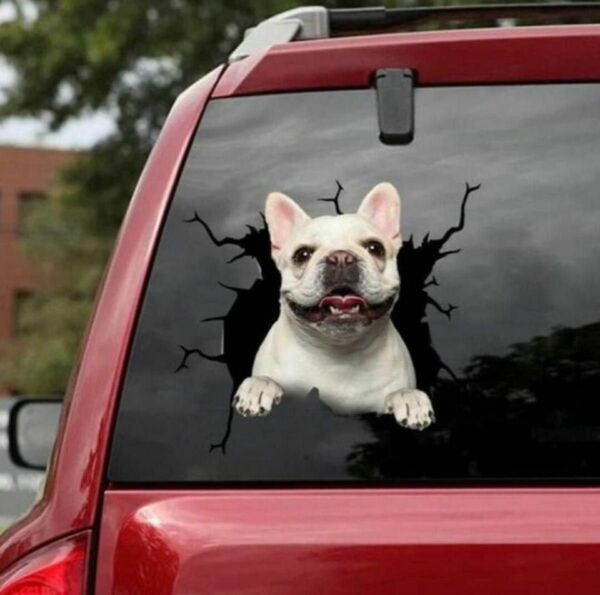 白フレンチブルドッグ 犬 カーステッカー 車用 ウォールステッカー 新品 自動車 シール 可愛い 3D おもしろ 車外アクセサリー
