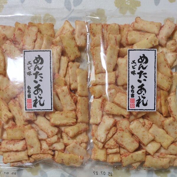 もち吉割れせん【めんたいあられエビ味 2袋】※画像・説明文必読。割れ少しあり。梱包・配送中に更に割れる恐れがございます。