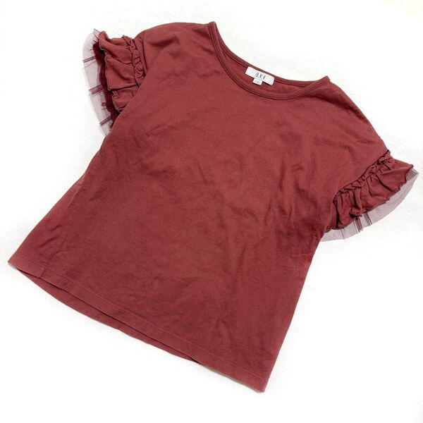 a.v.v 半袖 裾フリル カットソー 130 無地 レッド 半袖カットソー Tシャツ レース