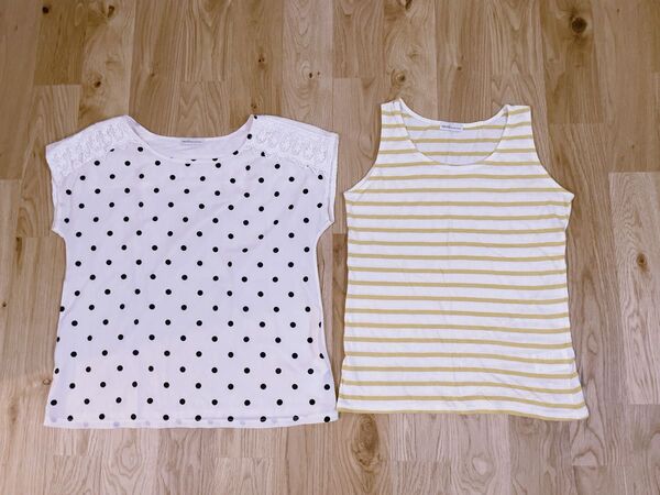 美品!earth music&ecology ドット柄 トップス ブラウス ボーダー ノースリーブ タンクトップ 2点セット