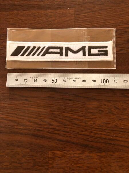 メルセデスベンツ AMG ロゴ 刺繍 アイロンワッペン 白地黒字刺繍