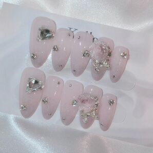 【現品】ネイルチップ 韓国ネイル ワンホンネイル 量産型ネイル y2kネイル ラメグラネイル ちゅるんネイル フレンチガーリー