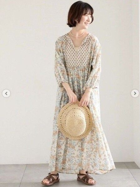 新品タグ付き Samansa Mos2 blue【Made in India】花柄ワンピース LEE掲載