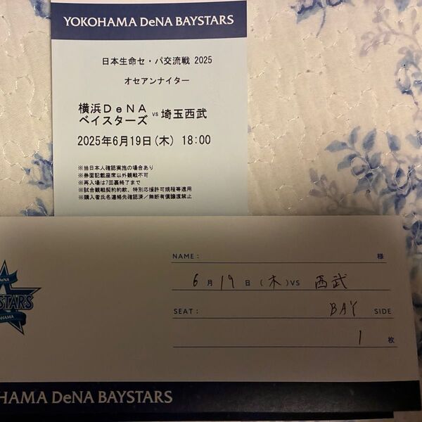 横浜DeNAベイスターズ 対 埼玉西武ライオンズ 観戦チケット