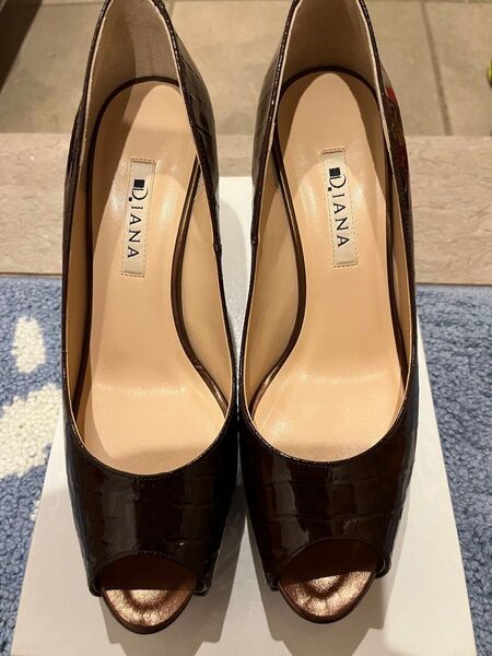 DIANA ダイアナ オープントゥパンプス ブラウン 24cm