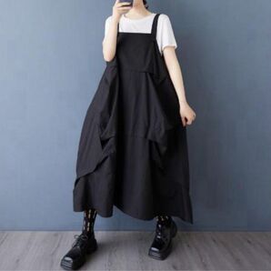 ブラック サロペットスカート ワンピース キャミソールワンピース 黒 FREEサイズ