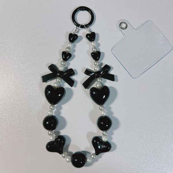 黒系 ブラック ストラップ キーホルダー バックチャーム ハンドメイド