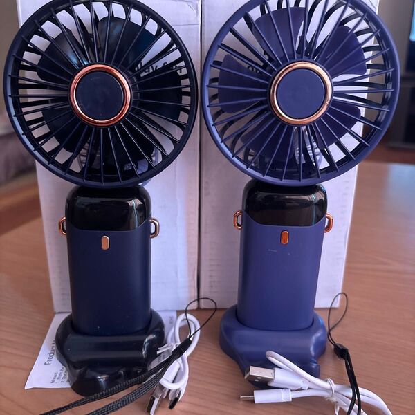 携帯扇風機 ハンディファン USB充電式 新品 未使用 2個セット ネイビー、濃ブルー
